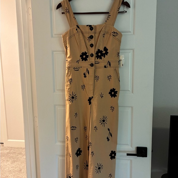 Anthropologie Mustard Jumpsuit with Black Floral Print - Picture 2 of 5